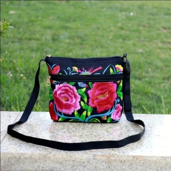 Handbags - Vibrant Floral Embroidered Crossbody Bag. New!